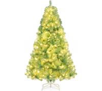 Costway180 cm Arbre de Noël Pré-éclairé avec 688 Pointes de Branches 250 lumières LED Blanc Chaud 8 Modes Socle Métallique Vert