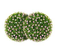 Costway2 Boules Topiaires Artificielles 37 cm avec des Fleurs Rose Plantes de Faux en Boules à Suspendre ou Poser Sphère de Jardin Décoratives