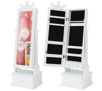 Costway2 en 1 Armoire à Bijoux Enfants avec Miroir Organisateur à Bijoux en Forme Couronne avec 3 Tiroirs pour Enfants de 3 Ans+ Charge 10kg