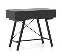 Costway2-en-1 Bureau pour Maquillage Table de Ménage avec Miroir Station de Charge Grand/Petit Plateau 6 Compartiments de Rangement Tiroir Noir