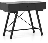 Costway2-en-1 Bureau pour Maquillage Table de Ménage avec Miroir Station de Charge Grand/Petit Plateau 6 Compartiments de Rangement Tiroir Noir