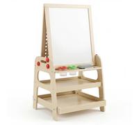 Costway2 en 1 Chevalet Enfant Montessori 3 Étages Tableau Double Face en Bois avec Tableau Blanc Magnétique&Jeu de Billes pour 3+ Ans Naturel