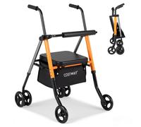Costway2 en 1 Déambulateur 4 Roues Pliable Leger Rollator avec Hauteur 3 Niveaux Poignée Réglable 5 Positions Roues Doubles en H Charge 136KG