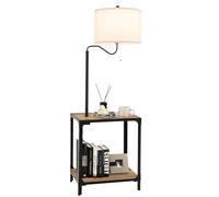 Costway2 en 1 Lampadaire LED et Table d'Appoint avec 2 Étagères 2 Ports de Charge USB Bras de Lampe Rotatif à 360° 49x34x144 cm