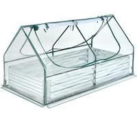 Costway2 en 1 Lit Surélevé de Jardin avec Serre 2 Fenêtres Enroulables à 2 Niveaux Chaud et Aéré Galvanisé 180 x 90 x 91 cm