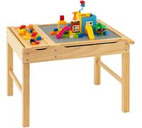 Costway2 en 1 Table de Blocs de Construction Enfants avec Plateau Réversible Table Multi-activités en Bois avec Rouleau de Papier 3 Ans+ Naturel