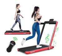 Costway2 en 1 Tapis de Course Electrique Pliable 1 à 12 Km/H avec Haut-parleur Bluetooth Télécommande Moteur 0,75HP Noir et Rouge