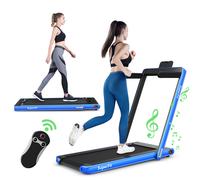 Costway2 en 1 Tapis de Course Electrique Pliable 1 à 12 Km/H avec Haut-parleur Bluetooth Télécommande Moteur 2,25HP Noir et Bleu