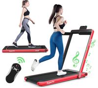 Costway2 en 1 Tapis de Course Electrique Pliable 1 à 12 Km/H avec Haut-parleur Bluetooth Télécommande Moteur 0,75HP Noir et Rouge