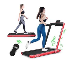 Costway2 en 1 Tapis de Course Electrique Pliable 1 à 12 Km/H avec Haut-parleur Bluetooth Télécommande Moteur 0,75HP Noir et Rouge