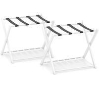 Costway2 Supports de Bagages Pliable Porte Valise avec 2 Etages et 4 Sangles en Métal Blanc