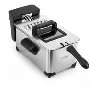 Costway2000W Friteuse Électrique Portable Friteuse à Huile 3L avec Panier Écran LED Tactile 6 Programmes Cuve Émaillée Fenêtre Pratique Argent