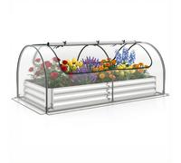 Costway202 x 101 x 81 cm Jardinière Surélevée Galvanisée avec Serre, Bac de Jardin avec Serre Imperméable et 2 Portes à Enroulement