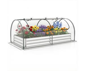Costway202 x 101 x 81 cm Jardinière Surélevée Galvanisée avec Serre, Bac de Jardin avec Serre Imperméable et 2 Portes à Enroulement