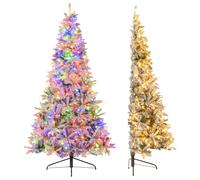 Costway210 CM Sapin de Noël Artificiel Demi-Forme Pré-Éclairé Floqué de Neige avec 852 Pointes de Branches en PE&PVC 240 Lumières LED Blanc