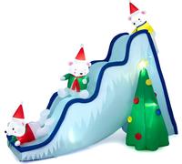 Costway220 CM Décoration Gonflable de Noël avec 6 Lumières LED 3 Ours Polaires Toboggan et Sapin de Noël pour Intérieur/Extérieur