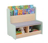 Costway3 en 1 Bibliothèque Enfant avec Banc de Rangement&Étagère à Livres&2 Coffres a Jouet en Forme de Grenouille 80x48x74,5cm pour 3+ Ans Vert