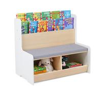 Costway3 en 1 Bibliothèque Enfant avec Banc de Rangement&Étagère à Livres&2 Coffres a Jouet en Forme de Grenouille 80x48x74,5cm pour 3+ Ans Blanc