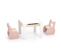 Costway3 en 1 Ensemble Table et 2 Chaises Enfant Table d'Activité avec Tableau Noir Dossier Ergonomique Boîtes de Rangement Motif Éléphant Rose