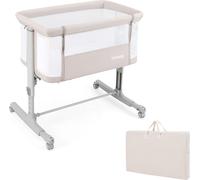 Costway3 en 1 Lit Cododo Bébé avec Matelas&5 Hauteur Réglable avec Inclinaison 3-8°4 Roues Charge 9kg pour 0-6 Mois 84x48x80cm Beige