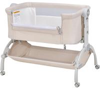 Costway3 en 1 Lit Cododo Bébé Convertible avec Matelas Berceau Bébé Pliable avec Hauteur Réglable Inclinaison 2-8° Roues Universelles pour Bébé de 0-5 Mois Charge 9kg Beige