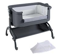 Costway3 en 1 Lit Cododo Bébé Convertible avec Matelas Berceau Bébé Pliable avec Hauteur Réglable Inclinaison 2-8° Roues Universelles pour Bébé de 0-5 Mois Charge 9kg Gris