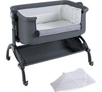 Costway3 en 1 Lit Cododo Bébé Convertible avec Matelas Berceau Bébé Pliable avec Hauteur Réglable Inclinaison 2-8° Roues Universelles pour Bébé de 0-5 Mois Charge 9kg Gris