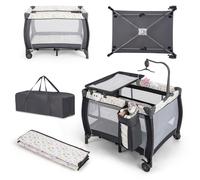 Costway3 en 1 Lit Parapluie Bébé avec Matelas & Table à Langer Lit Bébé Evolutif avec Boîte à Musique & 3 Jouets Suspendus Charge 15kg pour 0-3 Ans