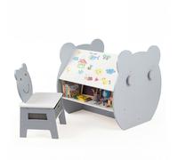 Costway3 en 1 Table Enfant avec Chaise Bureau Enfant avec Tableau Blanc & Tableau Noir Réversible Crochets Charge 50 kg pour 3-10 Ans Gris