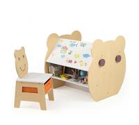 Costway3 en 1 Table Enfant avec Chaise Bureau Enfant avec Tableau Blanc & Tableau Noir Réversible Crochets Charge 50 kg pour 3-10 Ans Blanc