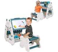 Costway3 en 1 Tableau Chevalet Magnétique Enfant avec Tabouret Réglable en Hauteur Table enfant et Bibliothèques 1-5 Ans Vert