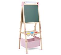 Costway3 en 1 Tableau Enfant Double Face en Bois avec Rouleau de Papier & 60 Accessoires Chevalet Magnétique Hauteur Réglable pour 3-8 Ans Rose