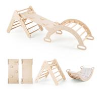 Costway3 en 1 Triangle Escalade Montesorri Parcours Montesorri Bebe Bois Pliable avec Arche Rampe Échelle d'Accès Aire de Jeux Intérieure Naturel