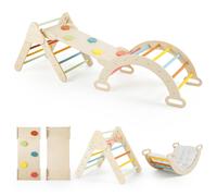 Costway3 en 1 Triangle Escalade Montesorri Parcours Montesorri Bebe Bois Pliable avec Arche Rampe Échelle d'Accès Aire de Jeux Intérieure Coloré