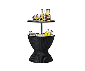 Costway30L Bar Cool Seau à Glace 3 en 1 Réglable en Hauteur avec Bouchon de VidangeTable de Refroidisseur de Glace 30L en PP et Rotin Imité Noir