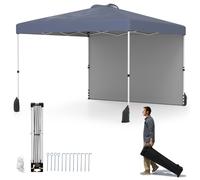 Costway3X3M Tente de Canopée Rabattable avec 1 Paroi Latérale Sac à Roulettes 8 Piquets 4 Ancrages 4 Câbles de Vent 4 Sacs de Sable Gris