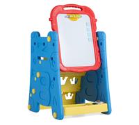 Costway4 en 1 Chevalet Enfant Tableau Noir & Blanc Magnétique Chevalet Magnétique avec Boîte de Rangement Étagère à 3 Niveaux pour 3 Ans+ Bleu