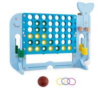 Costway4 en 1 Jeux Puissance 4 avec Panier Basket Lancer d'Anneaux et Mini-Golf Jeu de Société avec 2 Porte-gobelets pour 1+ Ans Bleu