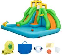 Costway5 en 1 Château Gonflable Enfants avec Toboggan Double Parc Aquatique Gonflable Charge 159kg pour 3 Enfants de 3-10 Ans avec Ventilateur