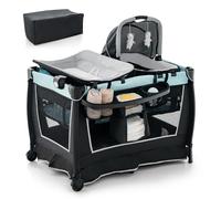Costway6 en 1 Lit Parapluie Bébé avec Matelas & Table à Langer Auvent Réglable & 2 Jouets Musique et Sac de Transport Berceau pour Bébé de 0-3 Ans Vert