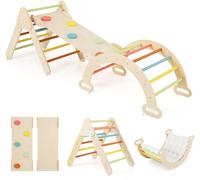 Costway7 en 1 Triangle Arche Montessori d'Escalade Enfants avec Toboggan Bois Rampe Échelle Réglable Aire de Jeux pour 1 Multicoloré