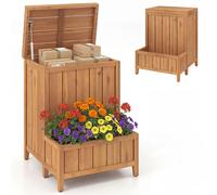 CostwayAbri de Jardin 2 en 1 Meuble Rangement avec Jardinière Rectangulaire Abri à Outils en Bois d?Acacia Couvercle Relevable & Pieds Surélevés