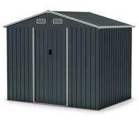 CostwayAbri de Jardin Grand Abri à Outils Utilitaire avec Toit Incliné et Portes Coulissantes 4 Aérations Base au Sol Rangement 226x162x196cm Gris
