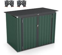 CostwayAbri de Stockage en Métal Galvanisé pour Poubelles Extérieur Abri de Jardin Verrouillable avec Toit Ouvert 2 Portes 172X95,5X130 CM Vert