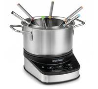 CostwayAppareil à Fondue 1200W Caquelon en Acier Inoxydable Régulations de Température Fourchettes Capacité 3L Set de Fondue pour 6 Personnes