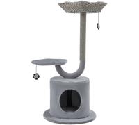 CostwayArbre à chat 106 CM Perchoir Condo et 2 Balles Suspendues Tour à Chat Poteaux de Soutien en Métal et Coussin Amovible Gris
