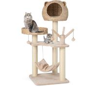 Costway Arbre À Chat 121 Cm À 5 Niveaux Avec Boules Et Hamac Suspendues Centre D'activités Pour Chats Avec Niche Et Poteaux En Sisal