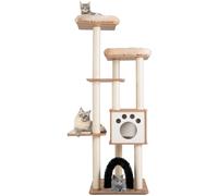 CostwayArbre à Chat 175CM à 6 Niveaux avec Niche et Coussin Amovible Grande Tour de Jeu pour Chat avec Poteaux en Sisal Beige