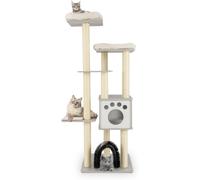 CostwayArbre à Chat 175CM à 6 Niveaux avec Niche et Coussin Amovible Grande Tour de Jeu pour Chat avec Poteaux en Sisal Gris