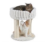 CostwayArbre a Chat 2 Niveaux en Peluche Douce Petit Arbre à Chat avec Niche Ouverte 2 Poteaux à Griffer Pompon Suspendu 40x40x50,5CM Beige